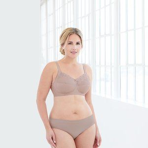 Glamorise 50F Plus-Size COMFORT LIFT Bra Wireless-Support SOFT-LACE Taupe NEW
